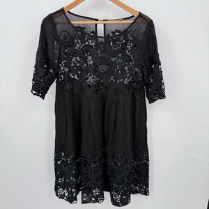 Holding Horses Black Lace Mini‎ Dress Sz S Sheer Whimsigoth Cottage Babydoll